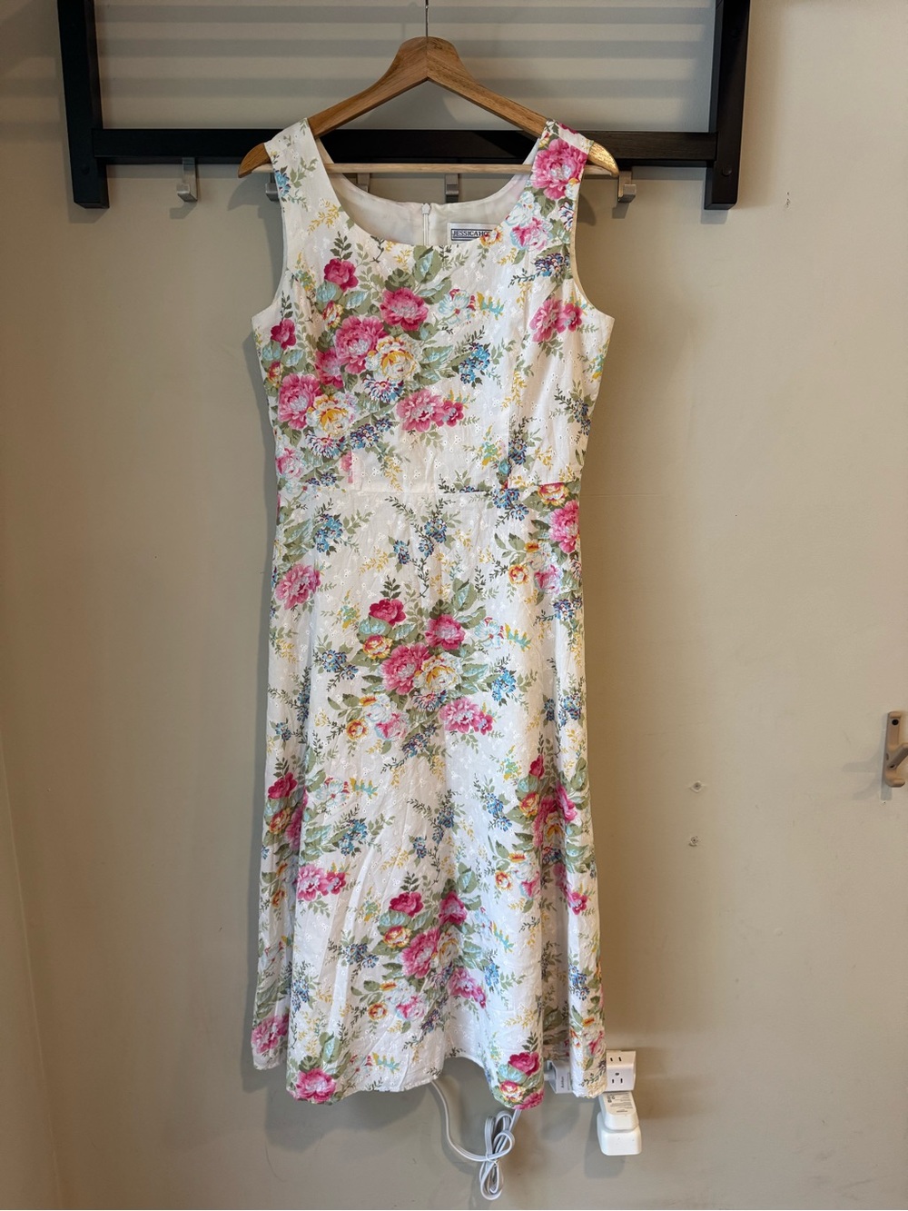 Vintage Cotton Jessica Howard White Floral Print Maxi Dress, Size 8 Tall